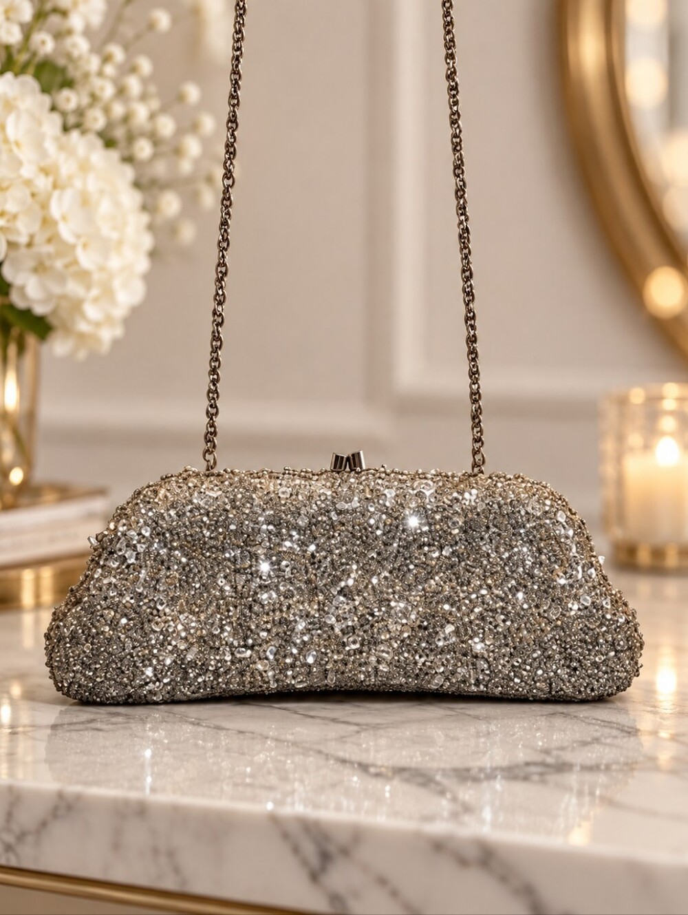 V2 by Vanessa | Vintage Beaded Evening Clutch Long Chain Shoulder Bag